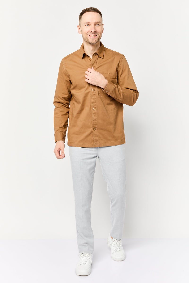Celio Men Regular Fit Solid Long Sleeves Casual Shirt, Tan - Image 2